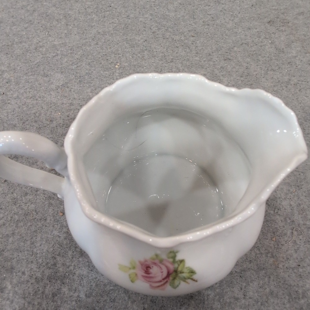 Leuchtenburg Thuringia Germany Porcelain Creamer Pink Rose Floral Scalloped Edge - Picture 3 of 5